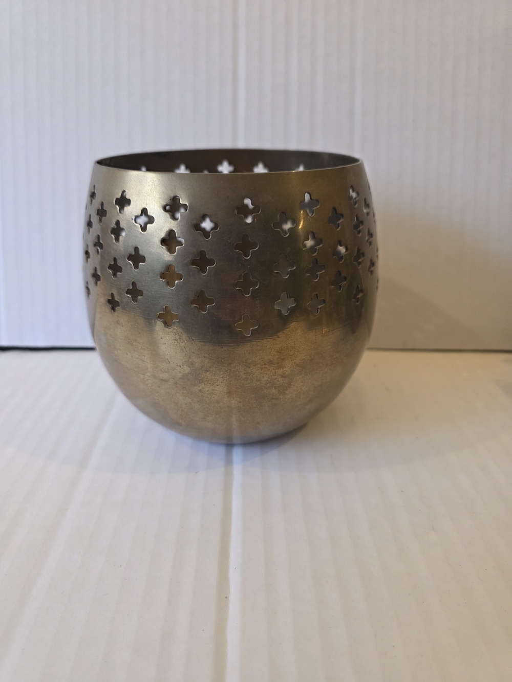 Vintage Brass-Tone Perforated Metal Votive Holder